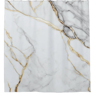 Elegant White Marble Gold Kintsugi Veins Shower Curtain
