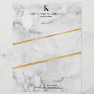 Elegant White Marble Gold Monogram Custom Letterhead