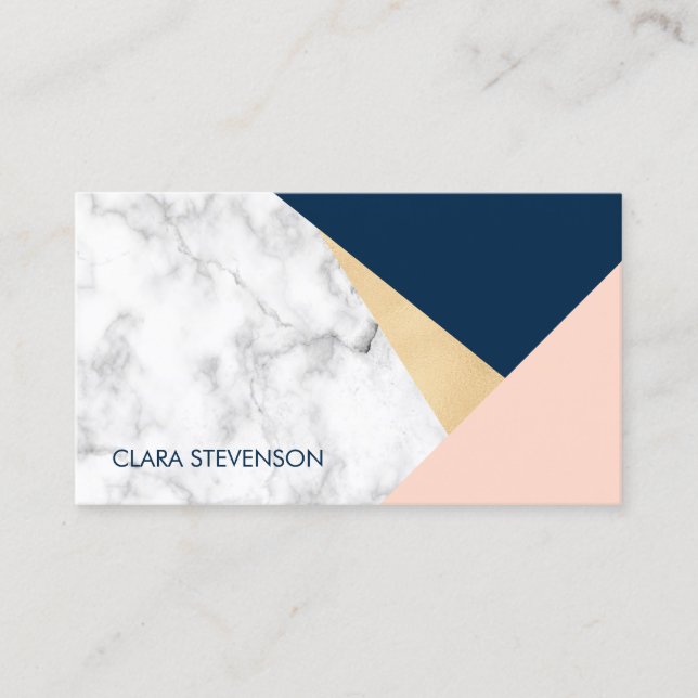 elegant white marble gold peach blue colour block business card (Front)