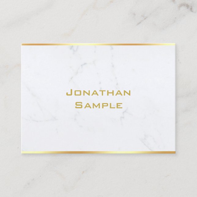 Elegant White Marble Gold Text Template Modern Business Card (Front)