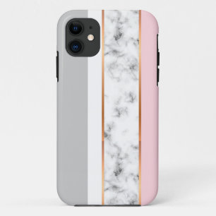 Elegant White Marble Grey Pink Gold Stripes Case-Mate iPhone Case