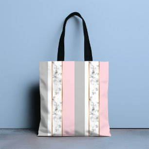 Elegant White Marble Grey Pink Tote Bag