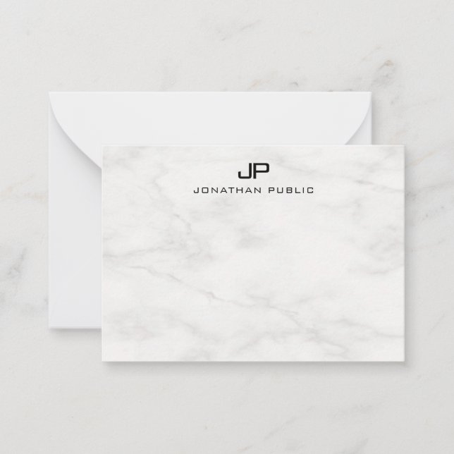 Elegant White Marble Monogram Modern Template (Front)