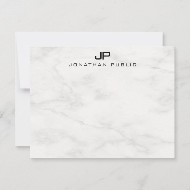 Elegant White Marble Monogrammed Template Modern (Front)
