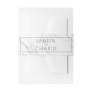 Elegant White Marble Nameplate Invitation Belly Band