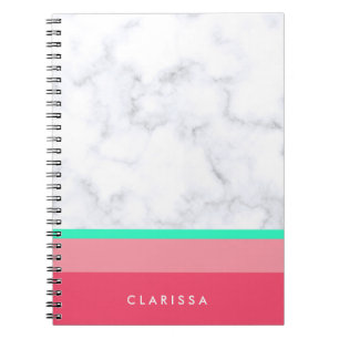 elegant white marble pastel pink melon mint spiral notebook