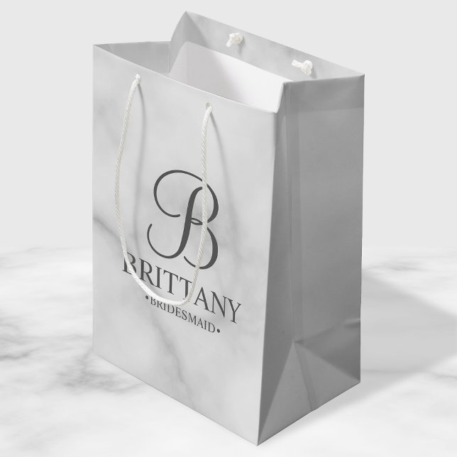 Elegant White Marble Personalised Bridesmaids Medium Gift Bag (Creator Uploaded)
