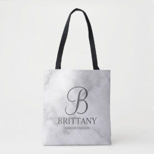 Elegant White Marble Personalised Bridesmaids Tote Bag