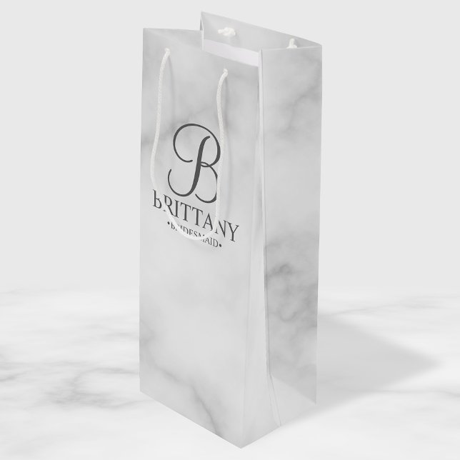 Elegant White Marble Personalised Bridesmaids Wine Gift Bag (Creator Uploaded)