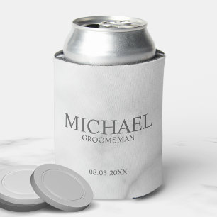 Elegant White Marble Personalised Groomsmen Can Cooler
