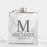 Elegant White Marble Personalised Groomsmen Hip Flask<br><div class="desc">Classy Elegant White Marble Personalised Groomsmen Gifts
featuring personalised monogram,  groomsman's name and title in classic serif font style on white marble background.

Also perfect for Best Man,  Father of the Bride and more.</div>