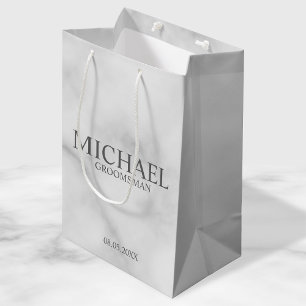 Elegant White Marble Personalised Groomsmen Medium Gift Bag