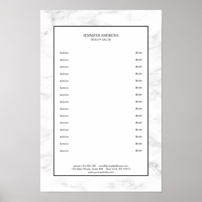 Elegant White Marble Pricelist Poster (Front)
