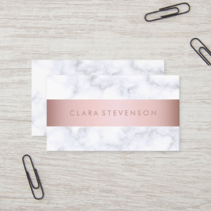 elegant white marble rose gold faux strip business card