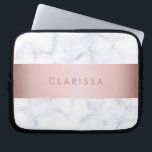 elegant white marble rose gold faux strip laptop sleeve<br><div class="desc">Stylish and modern design featuring faux white marble and faux rose gold strip.</div>