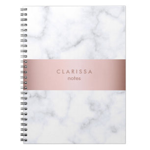 elegant white marble rose gold faux strip notebook