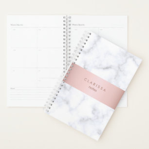 elegant white marble rose gold faux strip planner