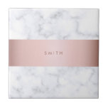 elegant white marble rose gold faux strip tile<br><div class="desc">Stylish and modern design featuring faux white marble and faux rose gold strip.</div>