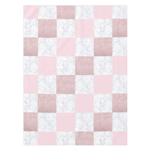 Elegant white marble & rose gold glitter chequered tablecloth