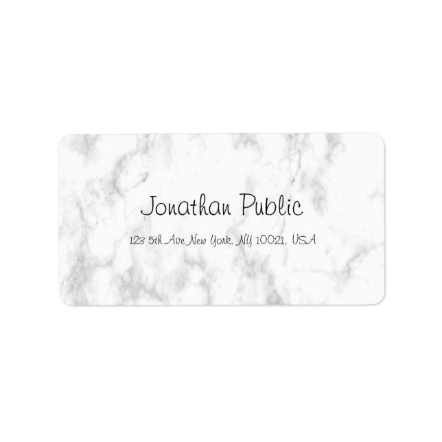 Elegant White Marble Script Luxury Modern Trendy Label (Front)