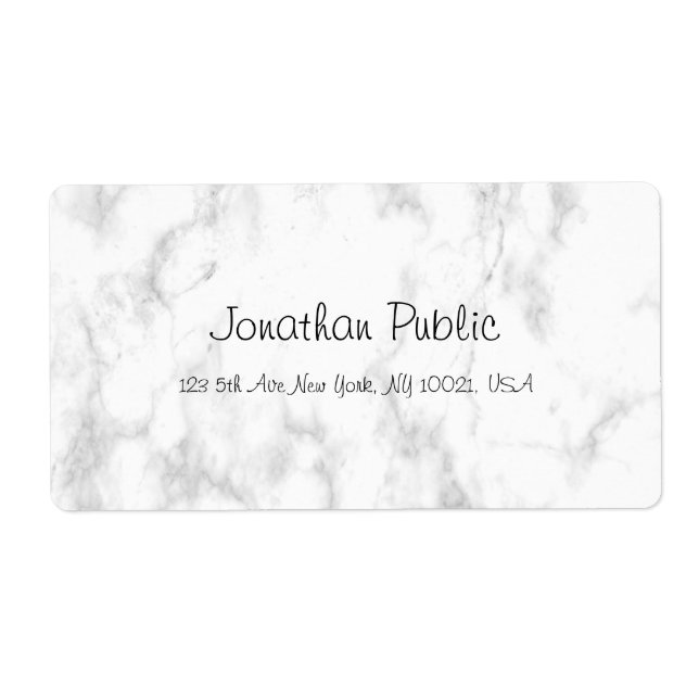 Elegant White Marble Script Luxury Trendy Shipping (Front)