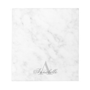 Elegant White Marble Script Name Monogram Notepad