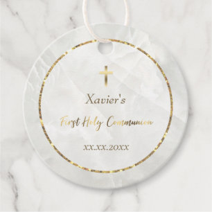 elegant white marble stone First Communion   Favour Tags