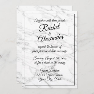 Elegant white marble stone wedding invitations