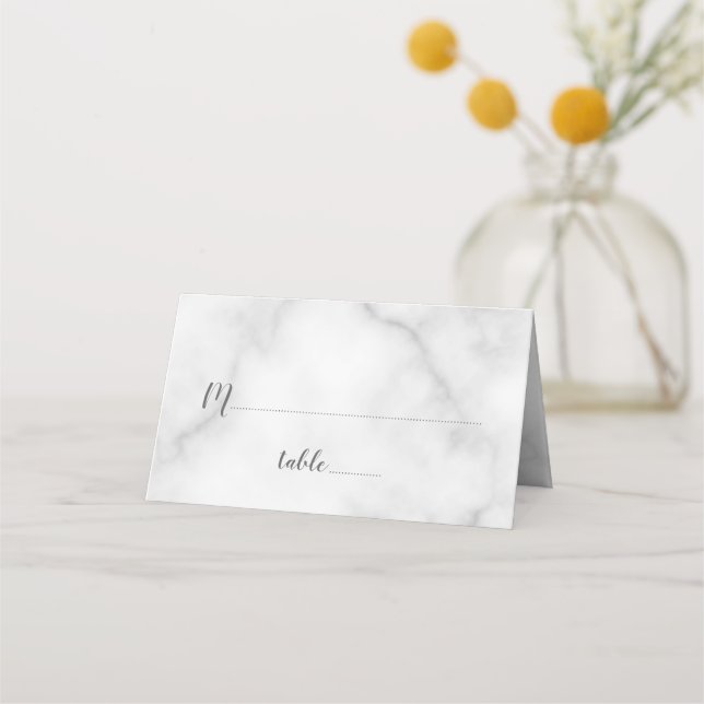Elegant White Marble Wedding Place Card (Front)