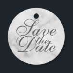 Elegant White Marble Wedding Save the Date Favour Tags<br><div class="desc">Elegant stylish design
featuring title "Save the Date" in grey elegant script font style on white marble background.</div>