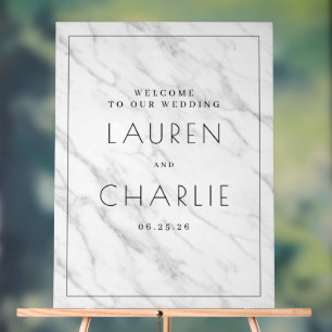 Elegant White Marble Wedding Sign