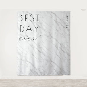 Elegant White Marble Wedding Sign Tapestry