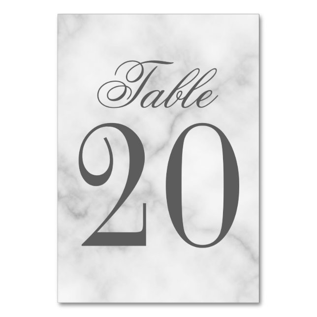 Elegant White Marble Wedding Table Number (Front)