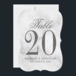 Elegant White Marble Wedding Table Number<br><div class="desc">Elegant Wedding Table Number Card
features title "Table" in grey elegant script font style with large table number and wedding details in grey serif font style on white marble background.

Also perfect for bridal shower,  rehearsal dinner,  birthday party,  restaurants,  special occasions parties and events.</div>