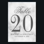 Elegant White Marble Wedding Table Number<br><div class="desc">Elegant Wedding Table Number Card
features title "Table" in grey elegant script font style with large table number and wedding details in grey serif font style on white marble background.

Also perfect for bridal shower,  rehearsal dinner,  birthday party,  restaurants,  special occasions parties and events.</div>
