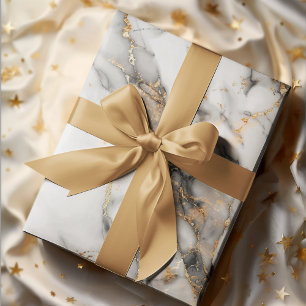 Elegant White Marble with Gold Accents  Wrapping Paper
