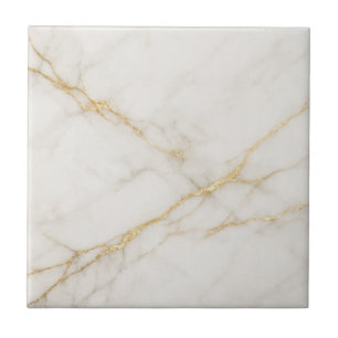 Elegant White Marble with Gold Veins Ceramic Tile