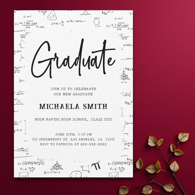 Elegant White Math Graduate High School Graduation Invitation (Creator Uploaded)