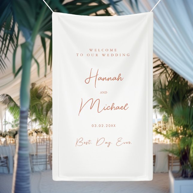 Elegant, White, Minimal Wedding  Banner ("Welcome & Best Day Ever" Elegant, White, Minimal Wedding Banner with your name & Date.)