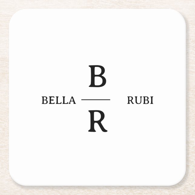 Elegant White Minimal Wedding Monogram Design Square Paper Coaster (Front)