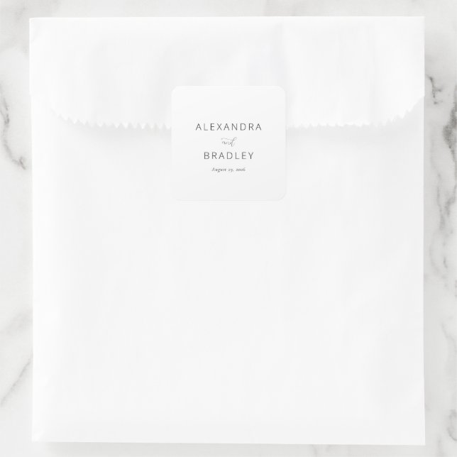 Elegant White Minimalist Calligraphy Square Sticker (Bag)