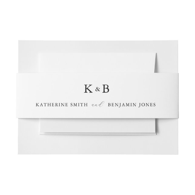 Elegant White Minimalist Chic Monogram Wedding Invitation Belly Band (Front Example)