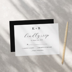 Elegant White Minimalist Chic Monogram Wedding RSVP Card