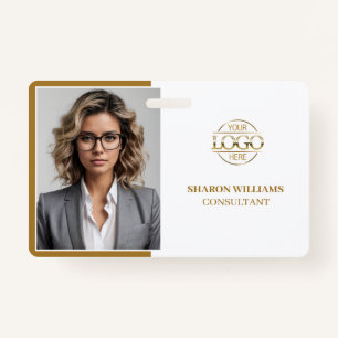 Elegant White Minimalist Company Employee Photo ID ID Badge