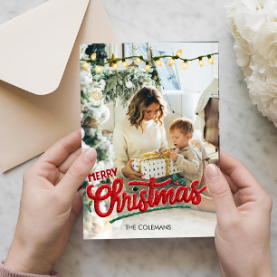 Elegant White Minimalist Merry Christmas Photo Holiday Card