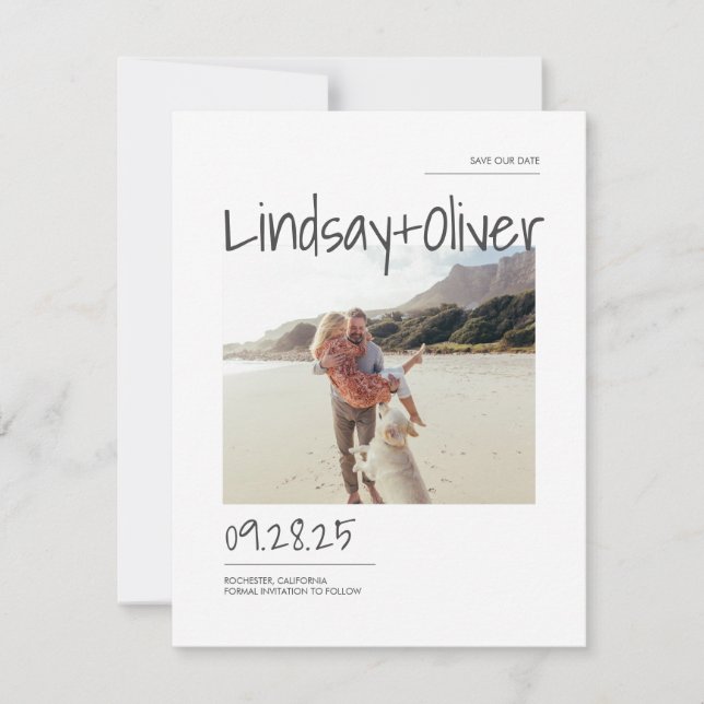 Elegant White Minimalist Save the Date Photo (Front)