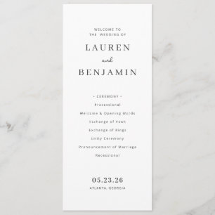Elegant White Minimalist Wedding Ceremony Schedule Programme