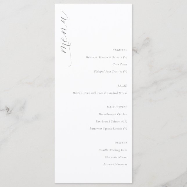 Elegant White Minimalist Wedding Menu (Front)