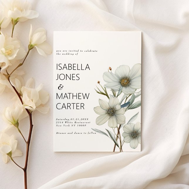 Elegant white mint green spring flower wedding invitation (Elegant white mint green spring flower wedding )