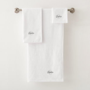 Elegant White Modern Monogram Bath Towel Set